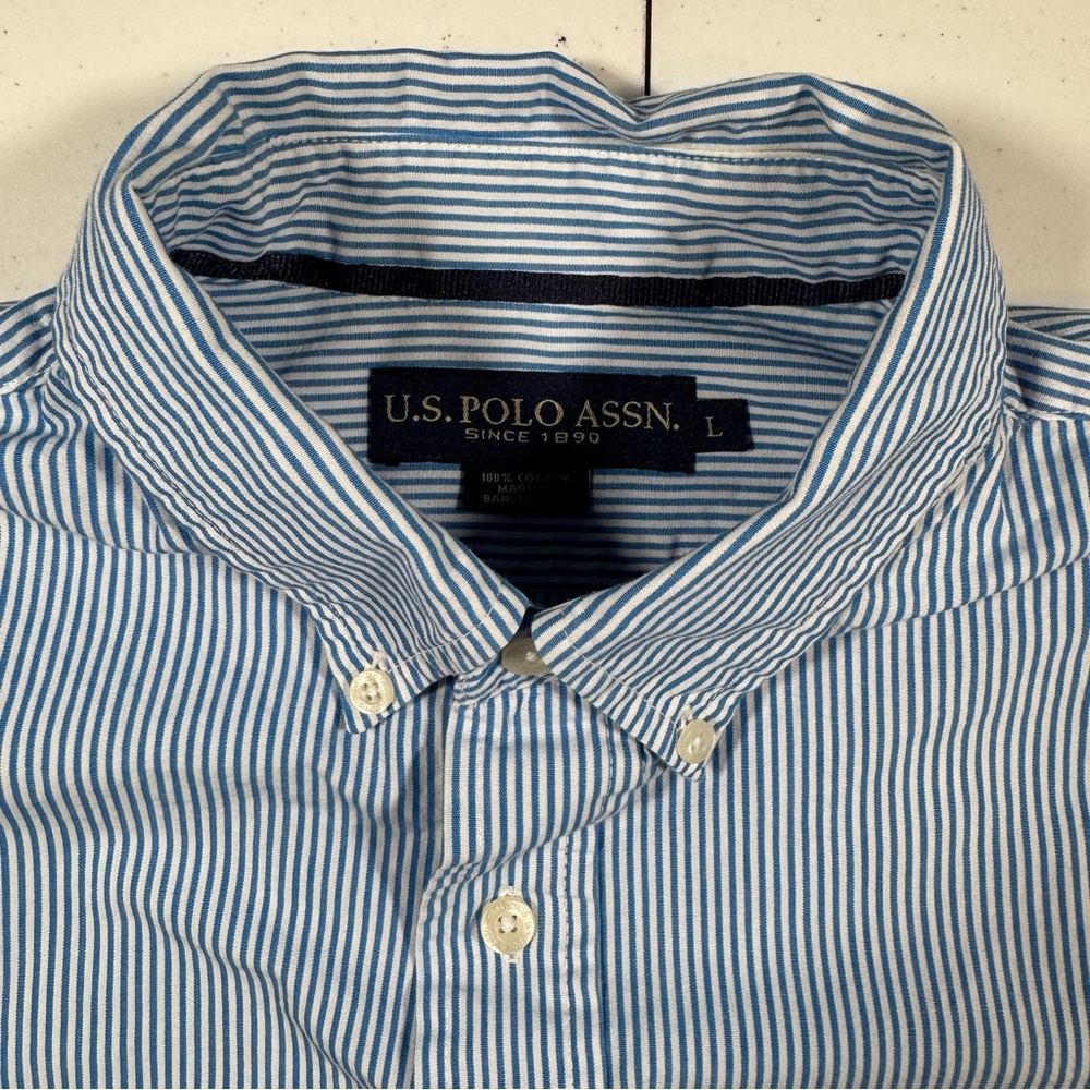 U.S. Polo Assn. Men's Blue and White Striped Casual Shirt
